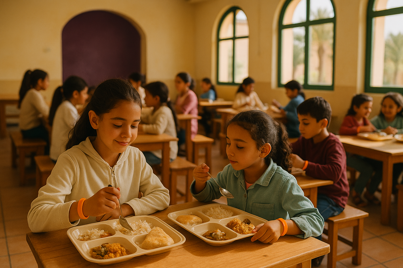 Élèves à la cantine scolaire